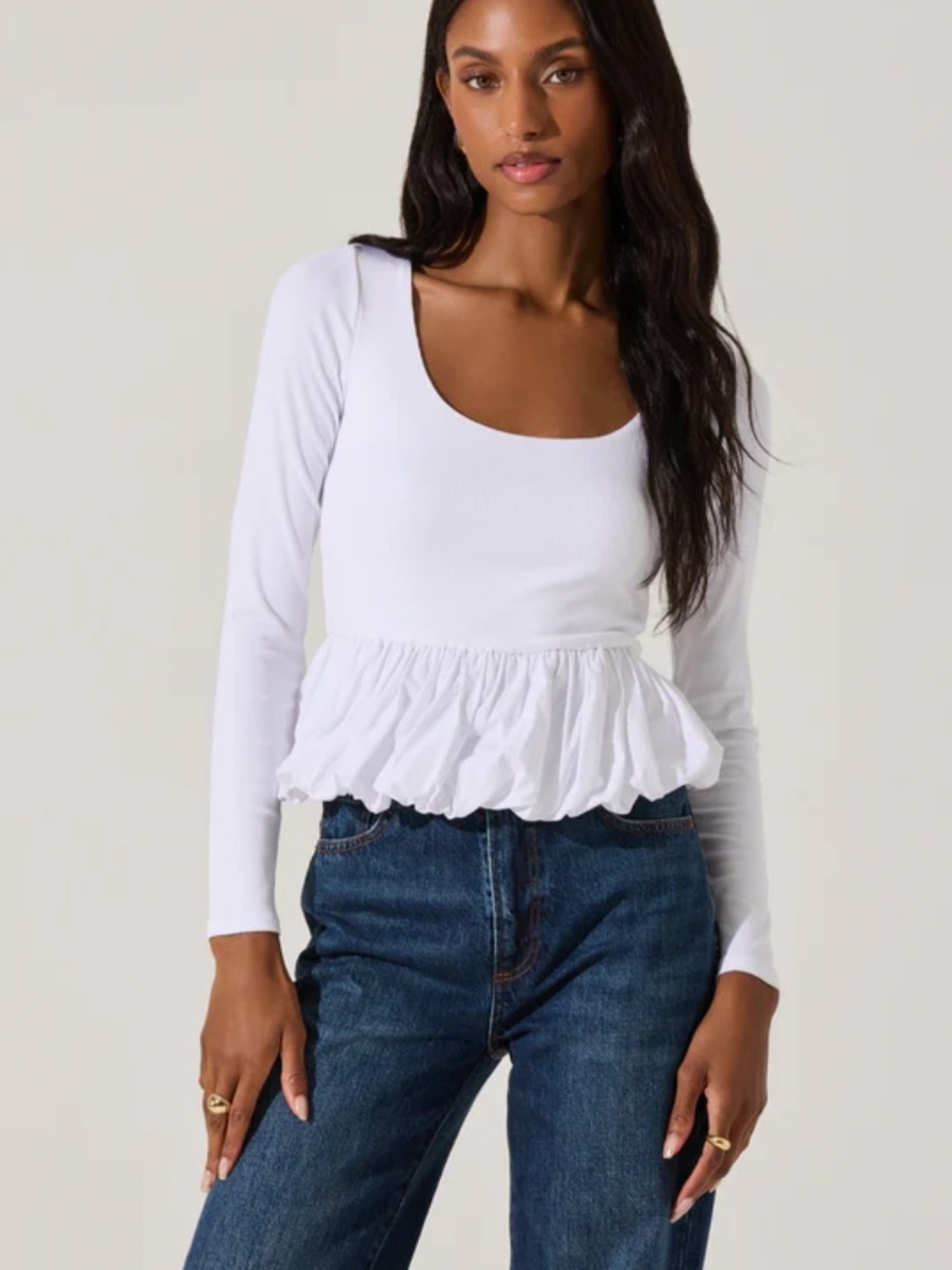 Astr White Bubble Hem Peplum Top